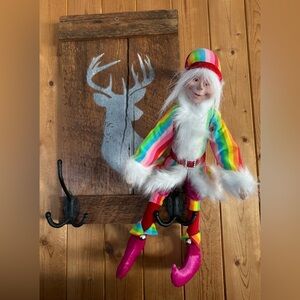 Vintage Bendable Elf Rainbow Christmas Elf Shelf Sitter Doll Whimsical Holiday